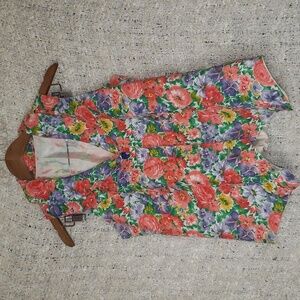 Vintage 90s bright floral vest purple, green ,yellow and red medium blossom styl